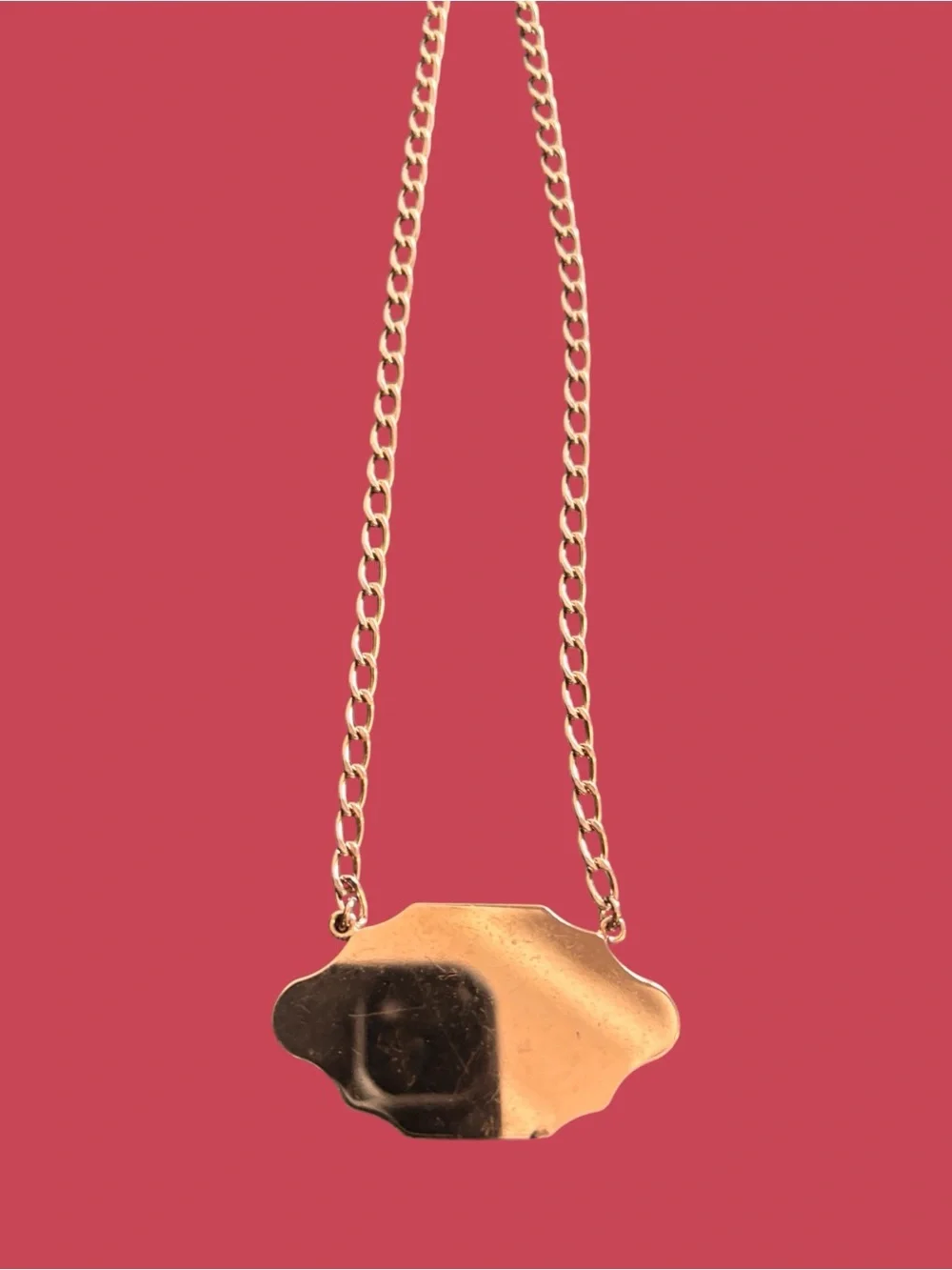 AUTHENTIC CHANEL CC Mirror Pendant Silver Necklace